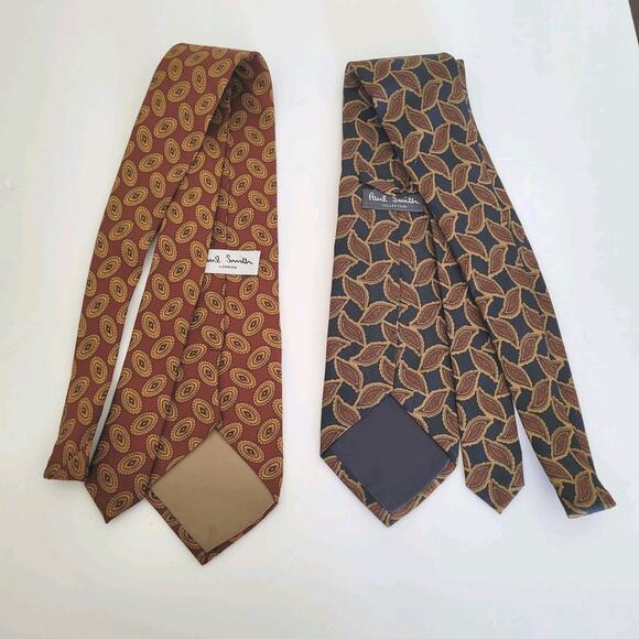 Paul Smith Men's Neck Tie Necktie Lot 2 Silk Brown Abstract Boho Vintage Retro - Picture 2 of 5